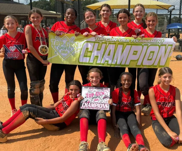 5G Prime softball team celebrating a tournament championship
